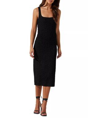 ASTR Crisanta Midi Dress XS Textured bodycon Black NWT LBD